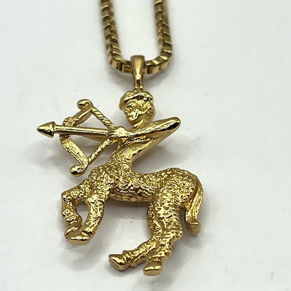 Vintage Monet Gold Zodiac Sagittarius Archer Necklace Vintage Monet 1990’s - Picture 1 of 16